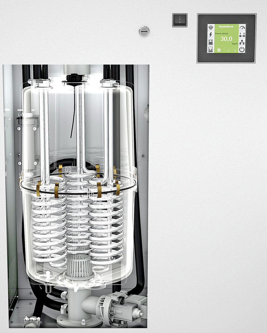 3 Widerstands-Heizkörper-Dampfluftbefeuchter arbeiten mit Heizspiralen. Der Anschaffungspreis ist zwar höher als beim Elektroden-Dampfluftbefeuchter, dafür ist eine genauere Regelung möglich. Wenn sie mit enthärtetem oder vollentsalztem Wasser betrieben werden, ist zudem der Wartungsaufwand gering.