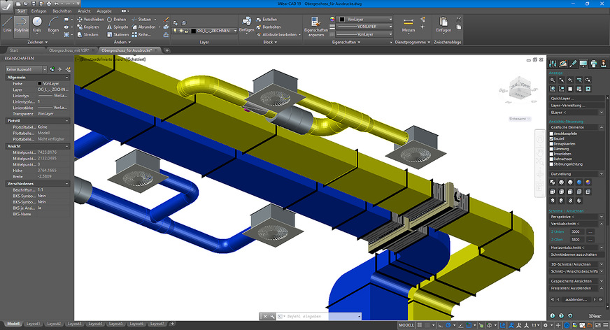 Bild 3: Im CAD-Programm wird das ausgewählte Bauteil an gewünschter Stelle der Lüftungsanlage ­ positioniert und automatisch im Leitungsstrang eingebunden.