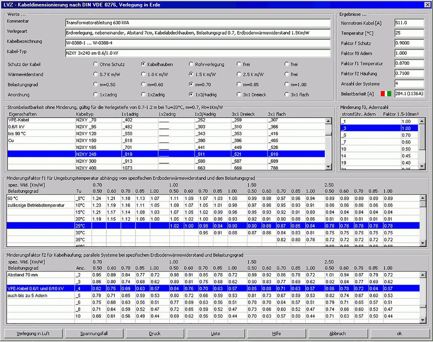 Bild 4: Berechnungs­funktionen für die ­Kabel- und Trassen­dimensionierung ­vereinfachen die ­Planung, Auslegung und Änderung elek­trischer Anlagen.