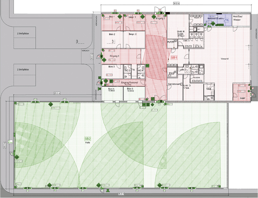 Bild 6: Auch für die Verteilung und Planung von Meldern für die Sicherheitstechnik und deren Ausleuchtkegel sind 3D-Modelle nützlich.
