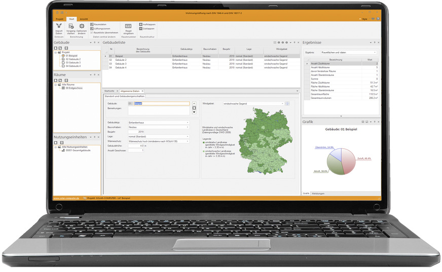 Bild 2: Lüftungskonzept-Planungssoftware prüft nach der Eingabe der Projekt- und Standortdaten die Notwendigkeit lüftungstechnischer Maßnahmen und unterstützt die Auslegung.