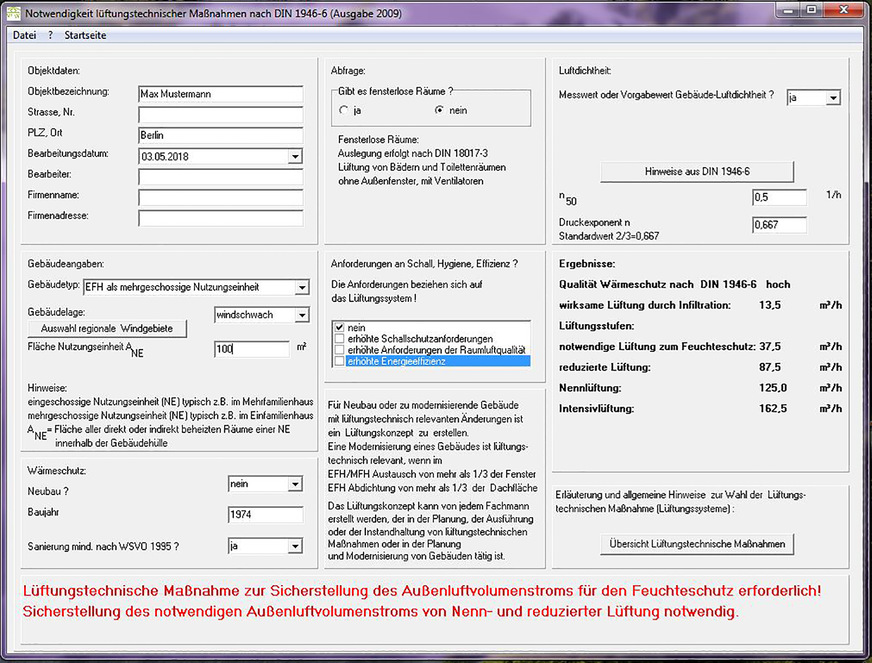 Bild 7: Eine einfache und schnelle Prüfung ermöglicht das kostenlose Softwaretool des Bundesverbands für Wohnungslüftung.