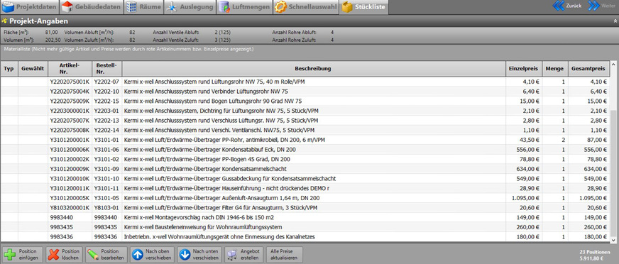 Bild 9: Aus den Stücklisten lassen sich Leistungsverzeichnisse, respektive Angebote generieren.
