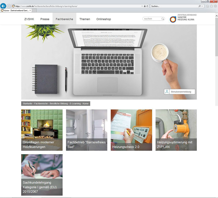 Bild 6: Auch der Zentralverband Sanitär Heizung Klima (ZVSHK) bietet E-Learning-Kurse zu ausgewählten Themen an.