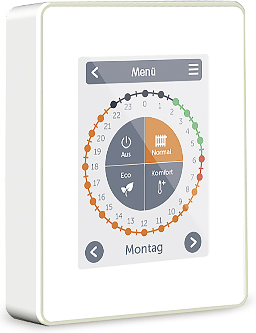 Bild 3: Ein klares und schnell benutzbares Interface, wie hier beim Raumcontroller Caleon Clima, spielt eine Schlüsselrolle, um mit Zeitprogrammen Energieeinsparungen zu erreichen.