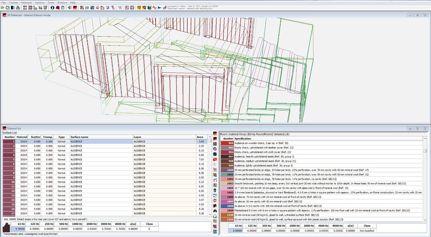 Bild 6: Vor der Berechnung erhält das importierte oder mit einem internen 3D-Editor modellierte Raum- oder Gebäudemodell alle akustisch relevanten Materialeigenschaften.