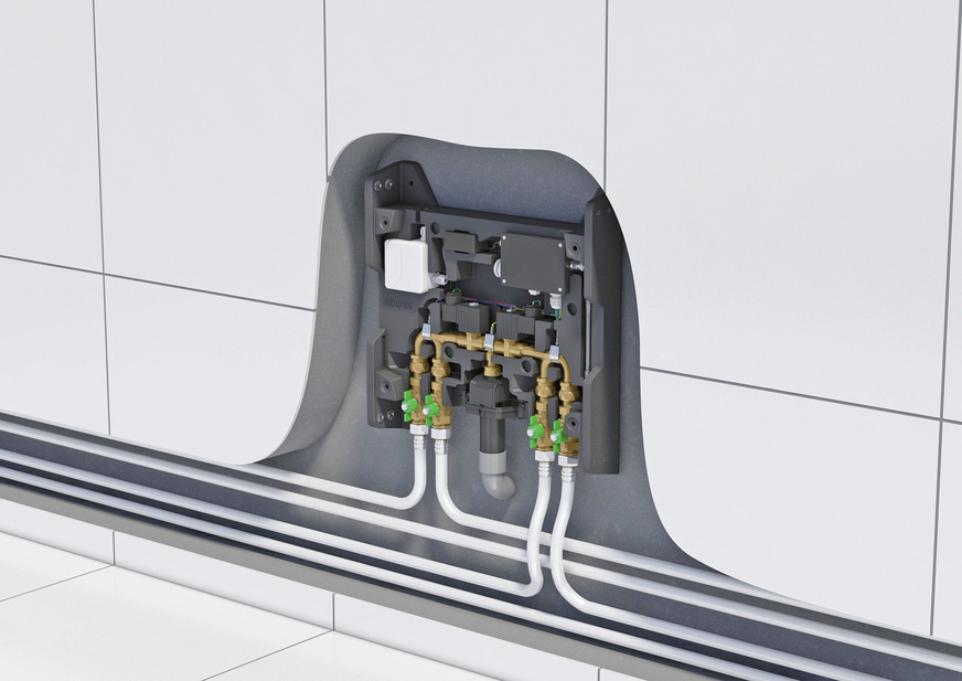 Bild 8: Mit zwei direkt integrierten Sensoren überwacht die Uponor-Spülstation Smatrix Aqua Plus permanent die Trinkwassertemperatur und erkennt so Stagnationszeiträume.