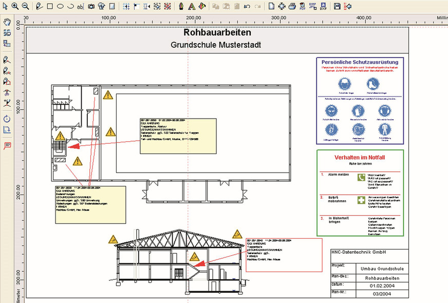 Bild 8 Ein DXF- oder PDF-Import ermöglicht das Einlesen von Gebäudeschnitten und -grundrissen und das Einfügen von Hinweisen in die Plangrafik.