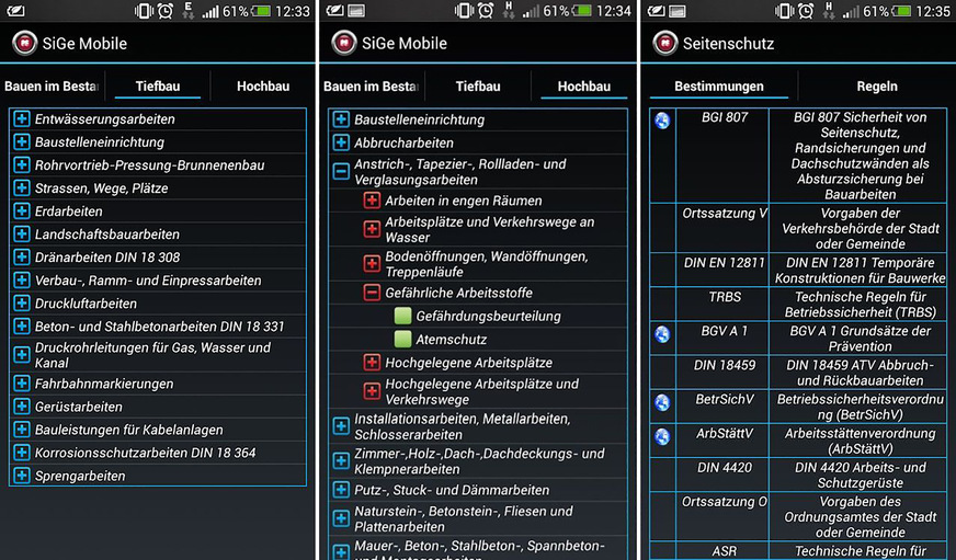 Bild 11 SiGe-Apps ermöglichen einen mobilen Zugriff auf Gefährdungskataloge oder Listen relevanter Gesetze, Bestimmungen und Normen.