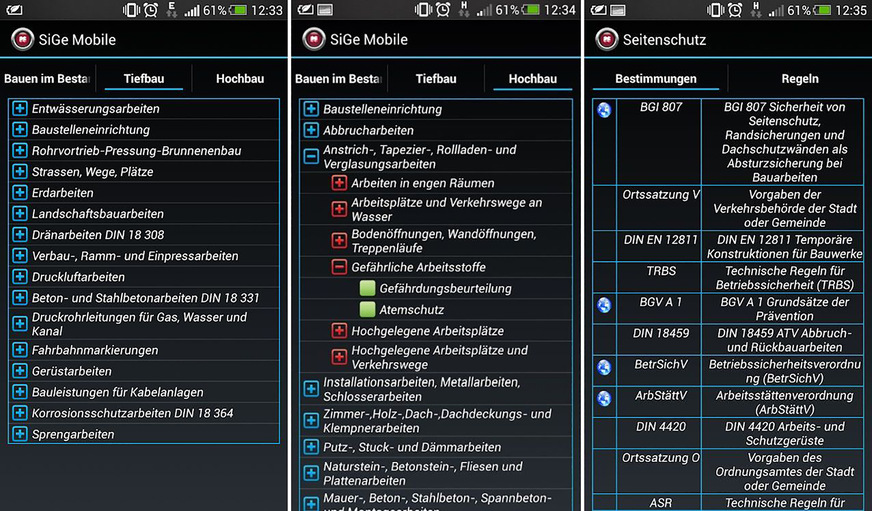 Bild 11 SiGe-Apps ermöglichen einen mobilen Zugriff auf Gefährdungskataloge oder Listen relevanter Gesetze, Bestimmungen und Normen.
