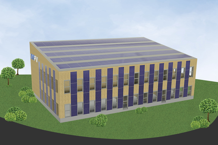 Solarelektrisches Firmengebäude von my-PV: Auf dem Dach und an der Fassade werden rund 300 Solarmodule installiert.