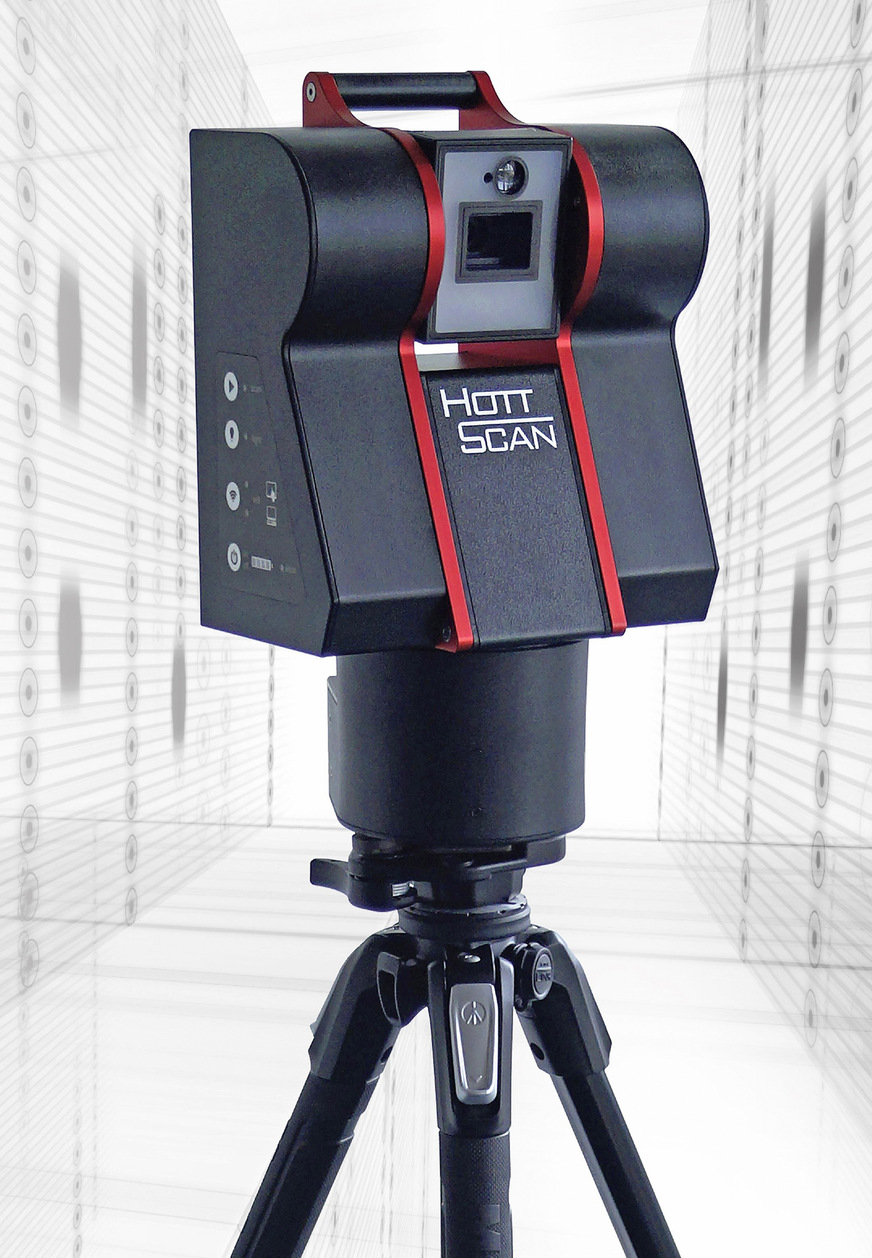 HottScan kombiniert die Tachymetrie und das 3D-Laserscanning mit dem Fotoaufmaß. Aus den vor Ort gewonnenen Mess- und Fotodaten lassen sich am Büro-PC Räume dreidimensional modellieren und Mengenauswertungen generieren.