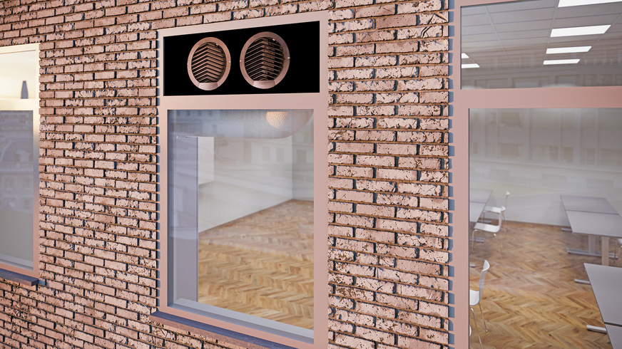 Airflow: In den Fensterrahmen eingesetzt Platte mit zwei Fassadengittern.