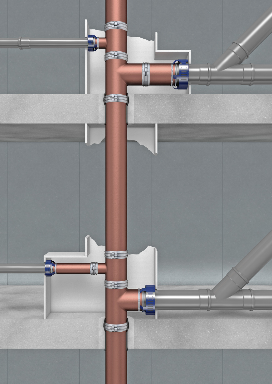 Speziallösung Curaflam KonfixPro für Mischinstallationen bei Abwassersystemen.