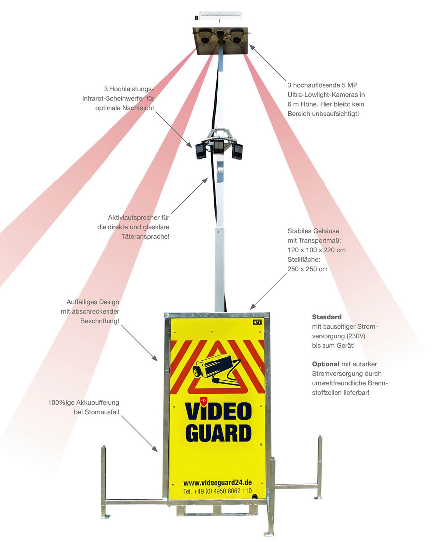 Bild 3: … oder in Form eines kompletten Kameraturms, inklusive Scheinwerfer, Lautsprecher, Akku, Hinweisschild und weiterer Systemkomponenten.