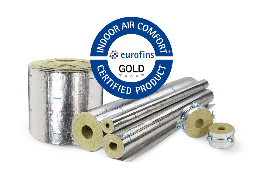 Das Teclit-System von Rockwool für kaltgehende Leitungen entspricht den Anforderungen an emissionsarme Dämmstoffe und trägt das Umweltzeichen „Eurofins Indoor Air Comfort Gold“.