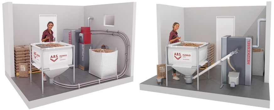 Bild 6&nbsp; A.B.S.-Minisilo mit Absaugtopf (links) und mit Schneckenkasten (rechts).