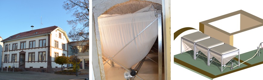 Bild 3 Gewebesilos in einem Gewölbekeller des Rathauses der Gemeinde Aglasterhausen.