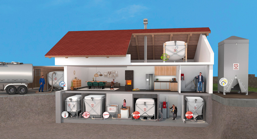 Bild 1&nbsp; Haus mit verschiedenen Optionen für Holzpelletlager.