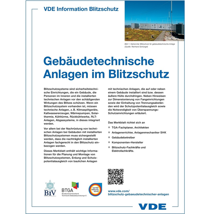 VDE-Merkblatt Gebäudetechnische Anlagen im Blitzschutz.