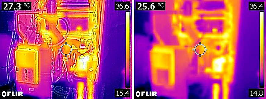 Bild 9 Die Überlagerung von visuellem und IR-Bild verbessert den Kontrast und die Orientierung im Bild: links mit, rechts ohne Überlagerung.