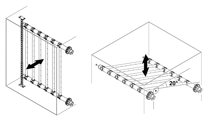 Bild 6 Mehrfach-Dampfverteilsystem bei horizontaler Luftführung (links) und bei vertikaler Luftführung (rechts)