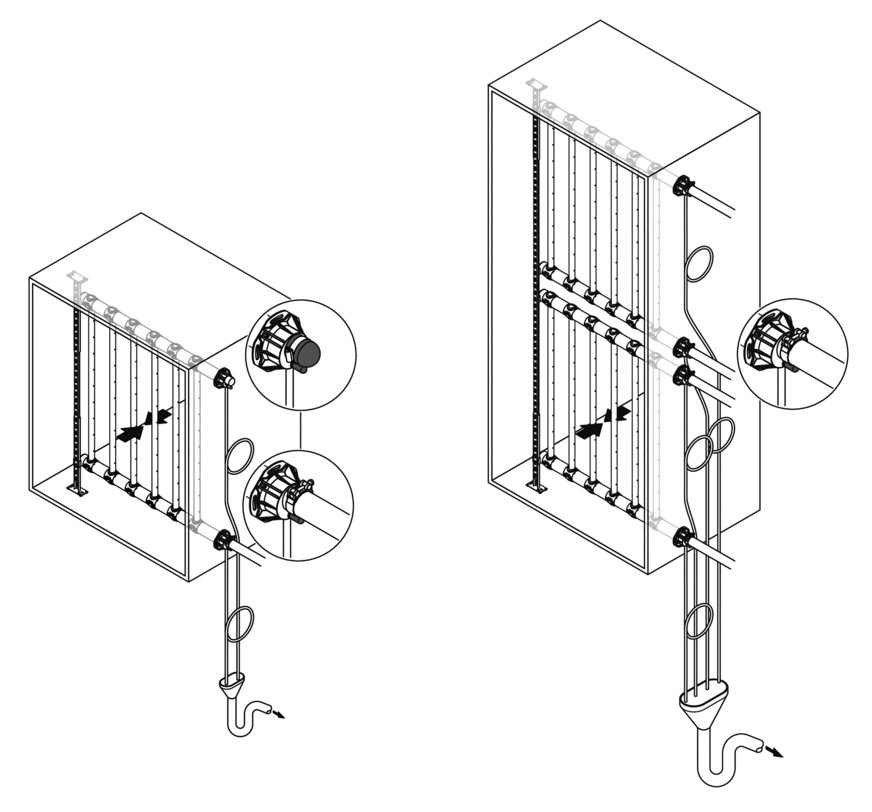 Bild 7 Dampfanschlüsse bei Mehrfach-Dampfverteilsystemen (drucklos).