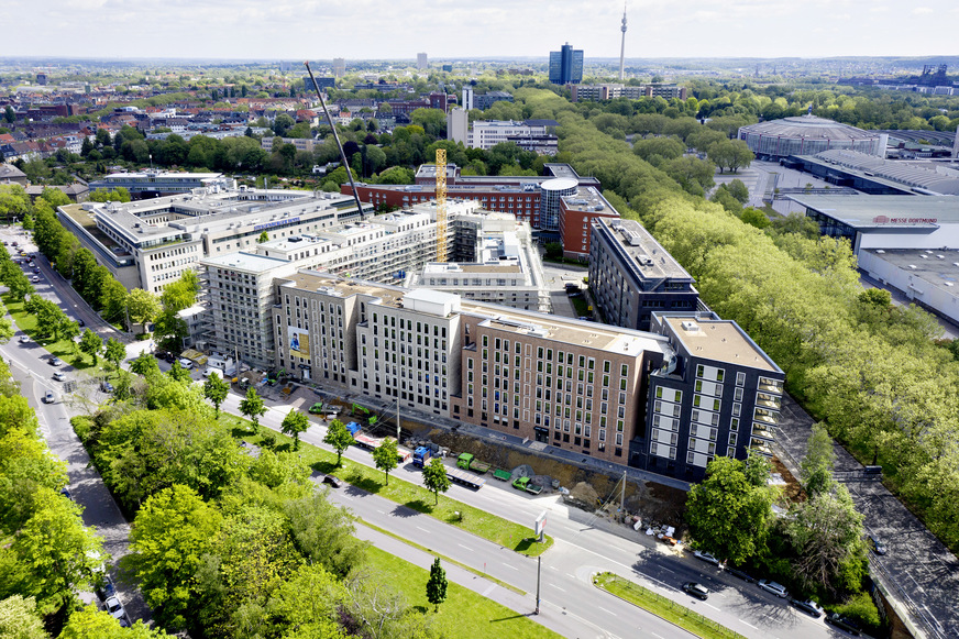 Bild 1 Großprojekt Berswordt Carree in Dortmund mit 365 Mikroapartments und 222 hochwertigen Mietwohnungen. 