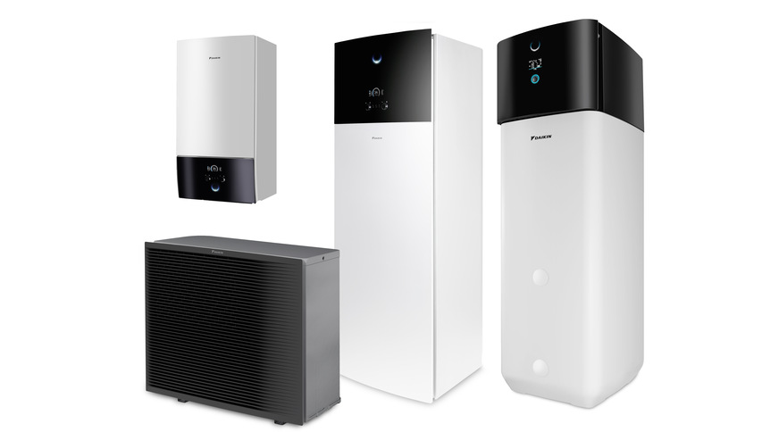 Mit Geräten von Pluggit kombiniert werden kann künftig das gesamte Portfolio an Daikin Altherma Wärmepumpen (abgebildet  verschiedene Modelle der Daikin Altherma 3 H HT).