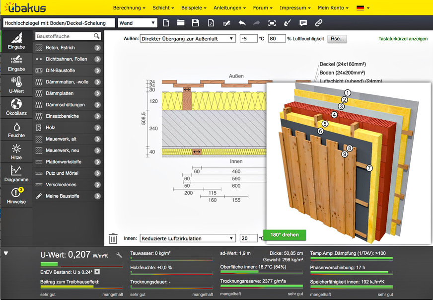 Bild 2 Mit U-Wert-Rechnern lassen sich Bauteile zusammenstellen, berechnen, nachweisen und optimieren.