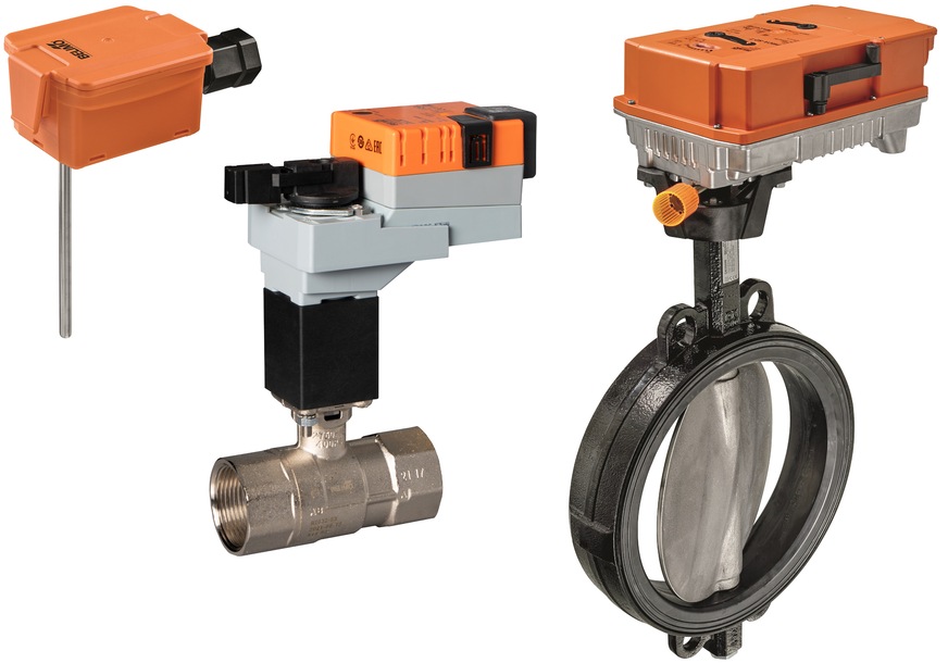 Bild 3 Temperatursensoren (links), 2-Wege Auf/Zu-Kugelhähne mit Ventilhalsverlängerung (Mitte), Absperrklappen (rechts) und weitere Komponenten von Belimo kommen in den Unterstützungseinheiten von BE Cologne zum Einsatz.