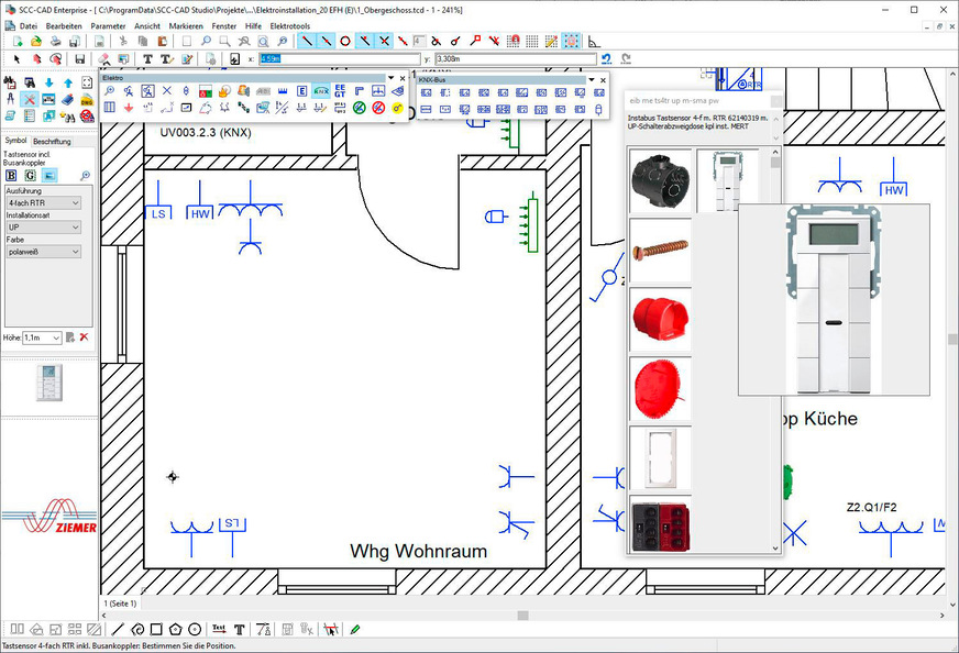 Bild 7 Aus herstellerneutralen oder -spezifischen Bibliotheken abrufbare Elektrosymbole enthalten alle elektrischen und installationstechnischen Werte. &nbsp;