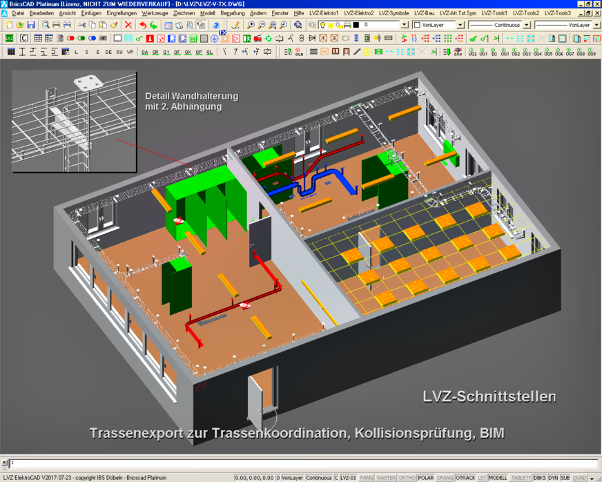 Bild 10 Anhand von 3D-Ansichten der Kabeltrassenführung lassen sich Kollisionen innerhalb des eigenen Gewerks oder mit anderen TGA-Gewerken frühzeitig erkennen. 