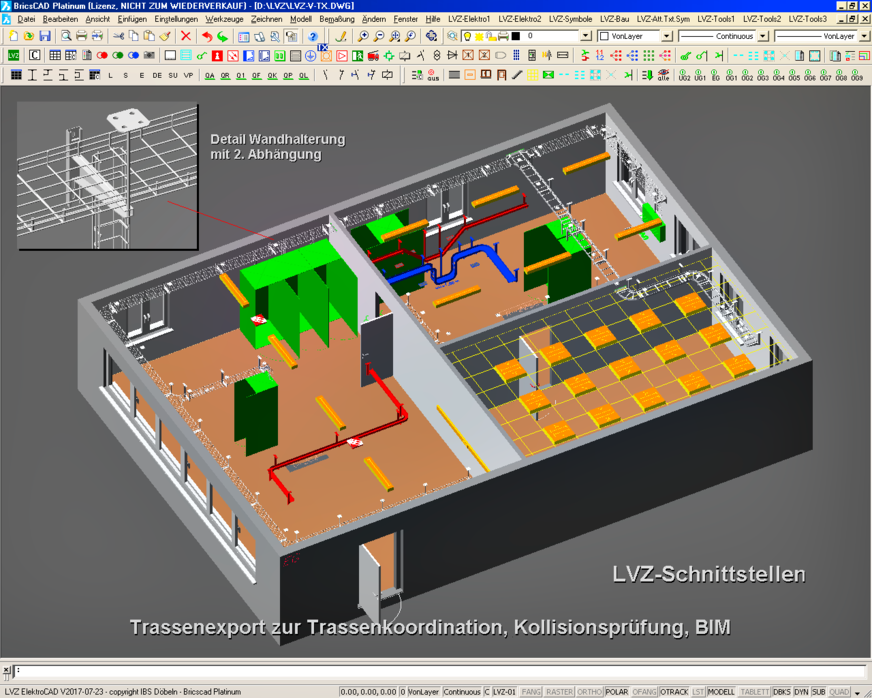 Bild 10 Anhand von 3D-Ansichten der Kabeltrassenführung lassen sich Kollisionen innerhalb des eigenen Gewerks oder mit anderen TGA-Gewerken frühzeitig erkennen.&nbsp;