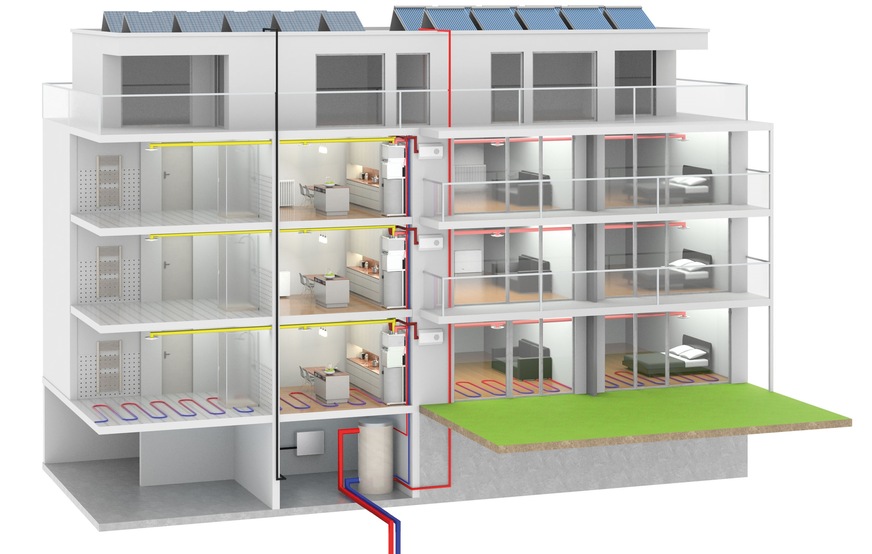 Remko: Mehrfamilienhaus mit Wasser/Wasser-Wärmepumpe MWL und Quellenpuffer.