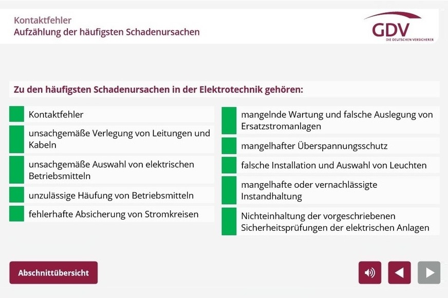 Kostenloses Lernprogramm „Gebote der Elektroinstallation“.