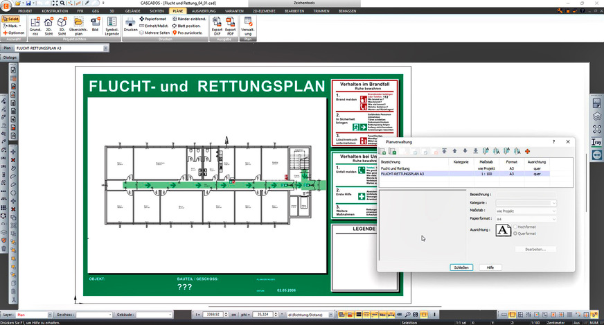 Bild 6 Die fertigen Pläne können auf dem Bürodrucker ausgedruckt oder per PDF-Export einem Druckdienstleister übergeben werden.