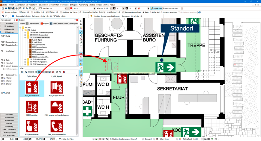 Bild 5 Die Brandschutzsymbole lassen sich aus dem Katalog meist per Drag-and-drop in den Plan einfügen.