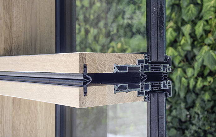 Fassadenmuster Holz-Metall-Elementfassade HMEF 2020, Schnitt / Elementstoß
