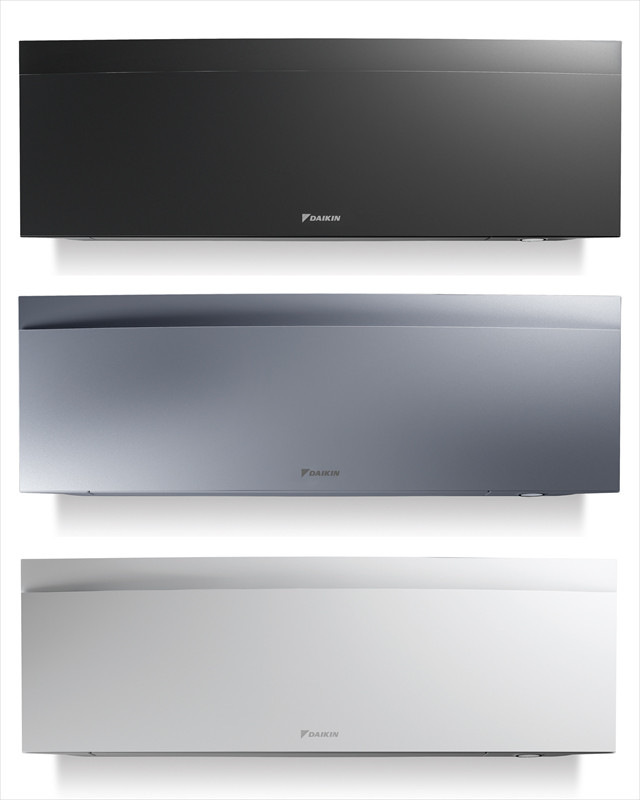 Luft/Luft-Wärmepumpen haben ein großes Potenzial, den Ausstieg aus fossilen Brennstoffen zu beschleunigen und CO2 einzusparen sowie die Heizkosten zu senken. Im Bild Daikin Emura 3 in den Farben&nbsp;Matt Schwarz, Matt Weiß und Matt Silber.