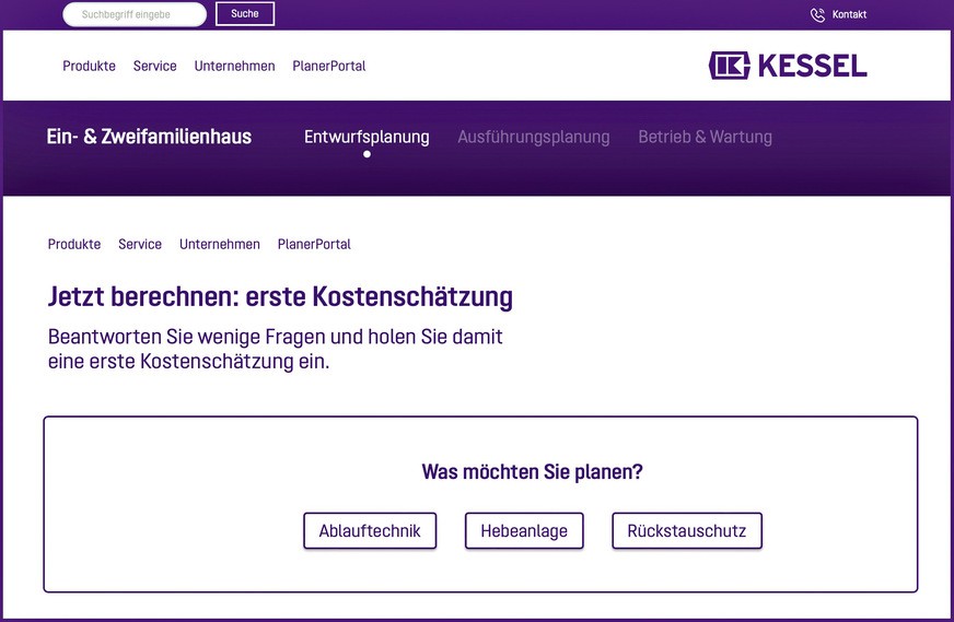 Im Baustein „Entwurfsplanung“ finden PlanerPortal-Anwender unter anderem den ersten Kostenschätzer für die Vorplanungsphase.