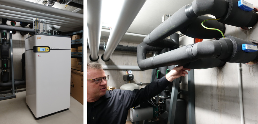 Bild 5 Sole/Wasser-Wärmepumpe mit einer Heizleistung von 80 kW. Die Erdwärmesonden liefern bei einer Temperaturdifferenz von 4 K eine Quellentemperatur von 10 °C.
