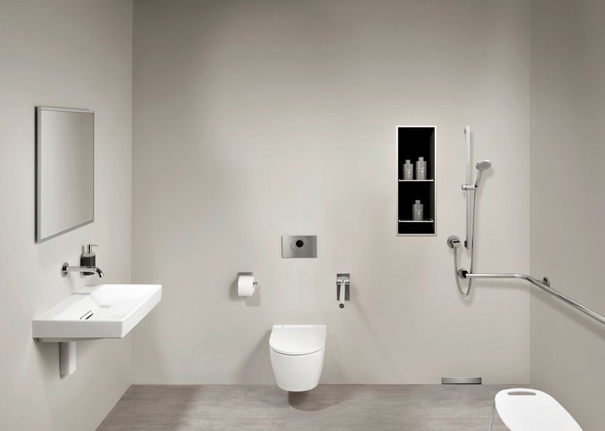 Bild 1 In den wichtigen Badbereichen Waschtisch, Dusche und WC in Kliniken und anderen medizinischen Einrichtungen sollten die Produkte den Hygieneempfehlungen der Krinko entsprechen.