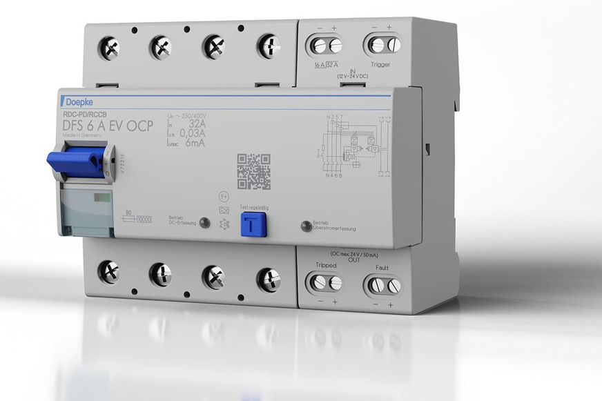 Bild 5 Der für die Elektromobilität optimierte DFS 6 A EV OCP HD von Doepke kombiniert Fehlerstromschutz und Überstromschutz in nur einem Gerät und spart bis zu 7,5 TE auf der Tragschiene.