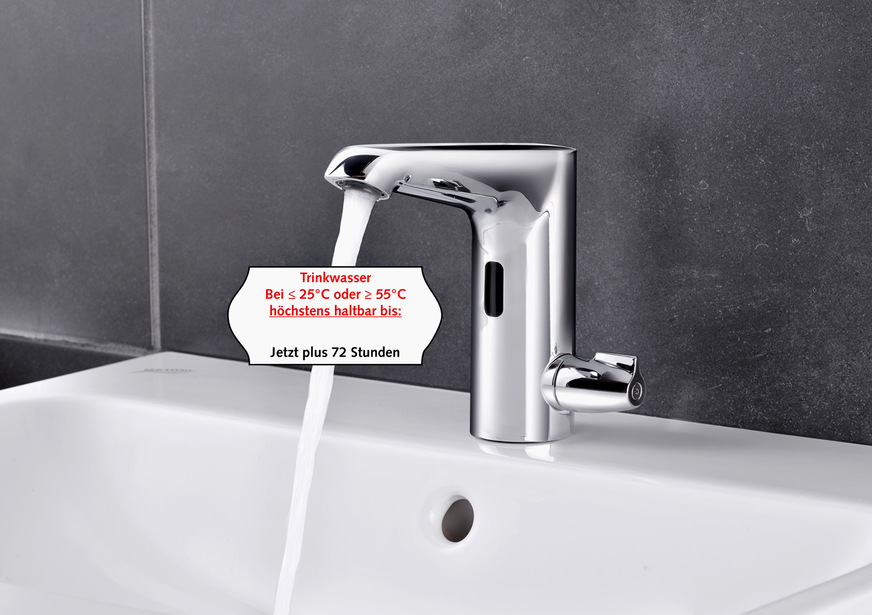Bild 1 Xeris E-Thermostat von Schell. Ein bestimmungsgemäßer Betrieb über alle Entnahmestellen nach mindestens 72 Stunden gehört zu den Grundvoraussetzungen für die Bereitstellung von Trinkwasser über die Trinkwasser-Installation.