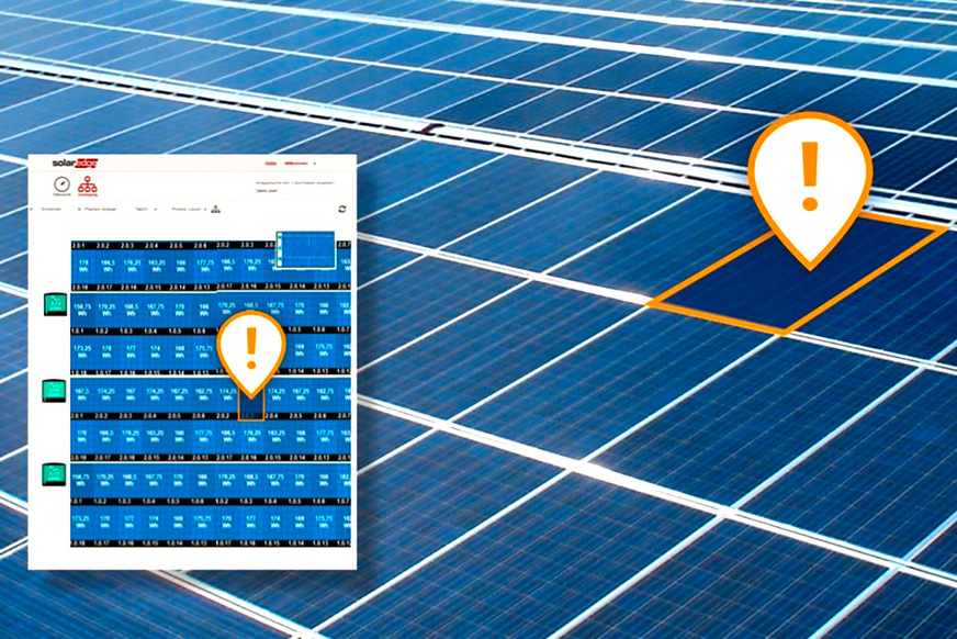 Bild 4 Der Status der Photovoltaik-Anlage wird in Echtzeit abgebildet – hier ein Problemhinweis für ein einzelnes Modul.