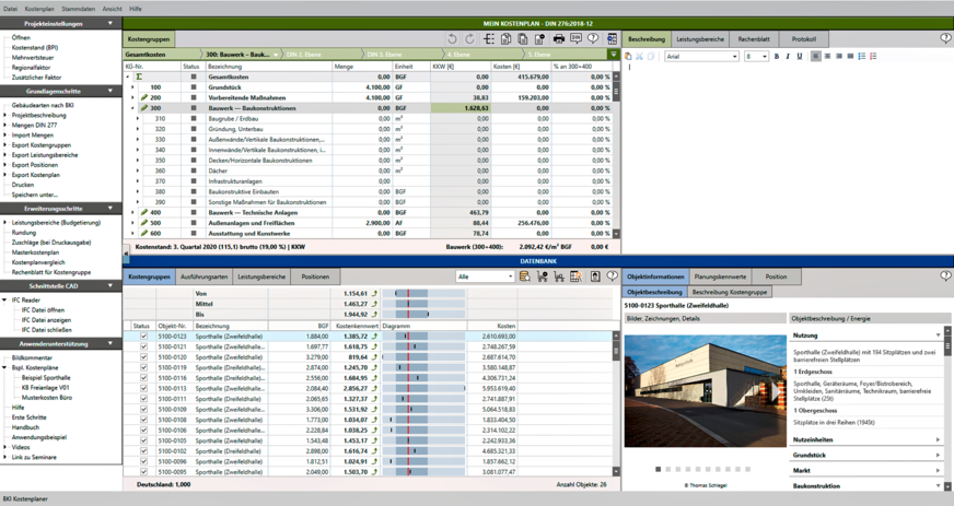 Bild 10 Auch für die Kostenplanung werden spezielle Lösungen mit aktuellen Kostenkennwerten, Baukosten aus zahlreichen realisierten Objekten für Neubau, Altbau, Innenräume und Freianlagen offeriert.