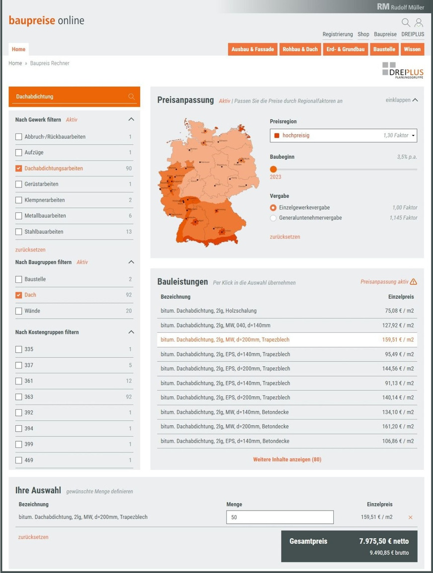 c Bei der Auswahl einer Baupreis-Datenbank sollte man deshalb darauf achten, ob alle relevanten Leistungsbereiche und Positionen enthalten sind.