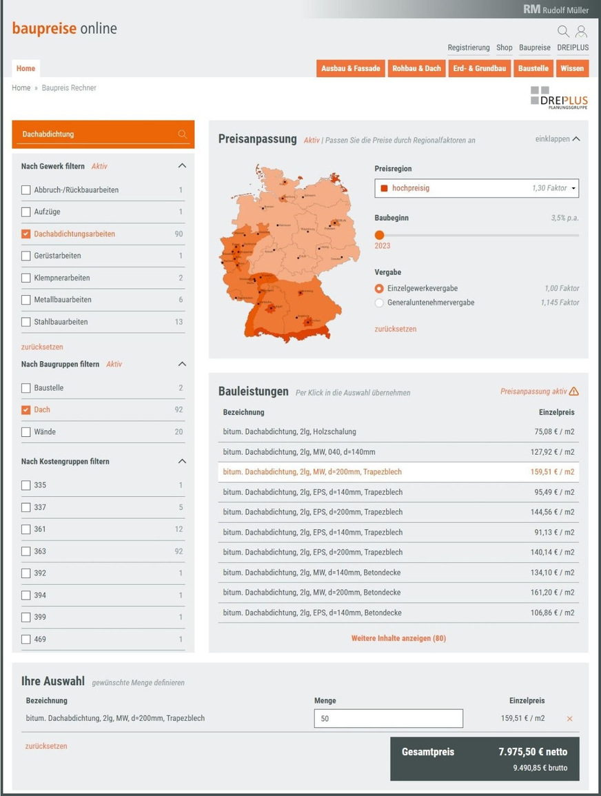 c Bei der Auswahl einer Baupreis-Datenbank sollte man deshalb darauf achten, ob alle relevanten Leistungsbereiche und Positionen enthalten sind.