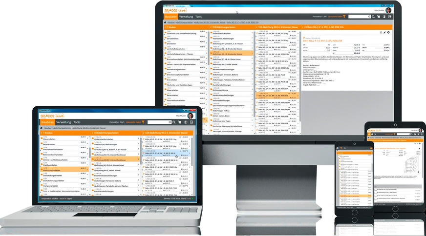 Bild 3 Die Baupreisdaten und Ausschreibungstexte lassen sich auf unterschiedlichen Plattformen nutzen und sind teilweise auch für Mobilgeräte optimiert.